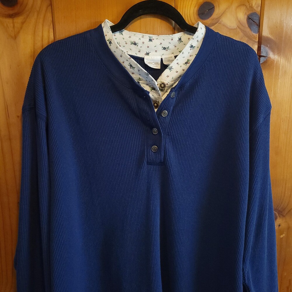 Cherokee Plus Size Blue Polyester Cotton Sweatshirt 2X Long Sleeve